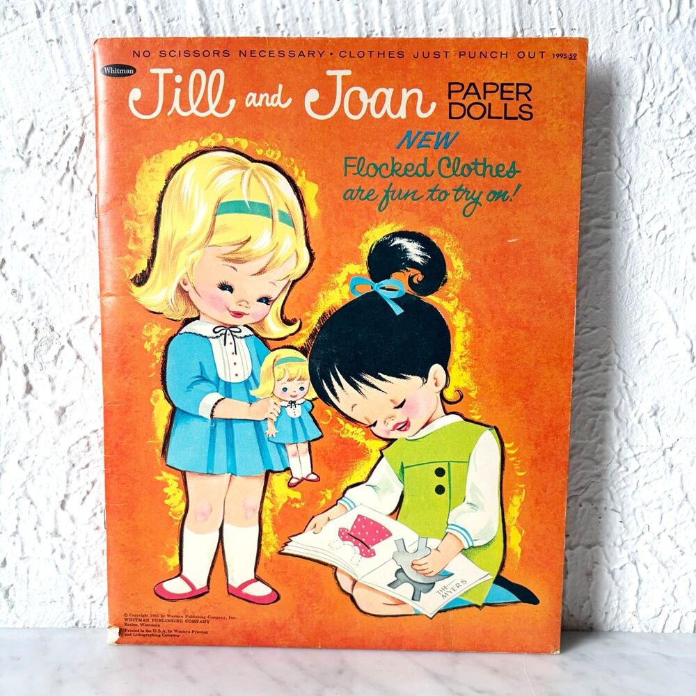 Vintage Jill & Joan Paper Dolls 1965 Whitman Flocked Clothes Complete Punch-Out